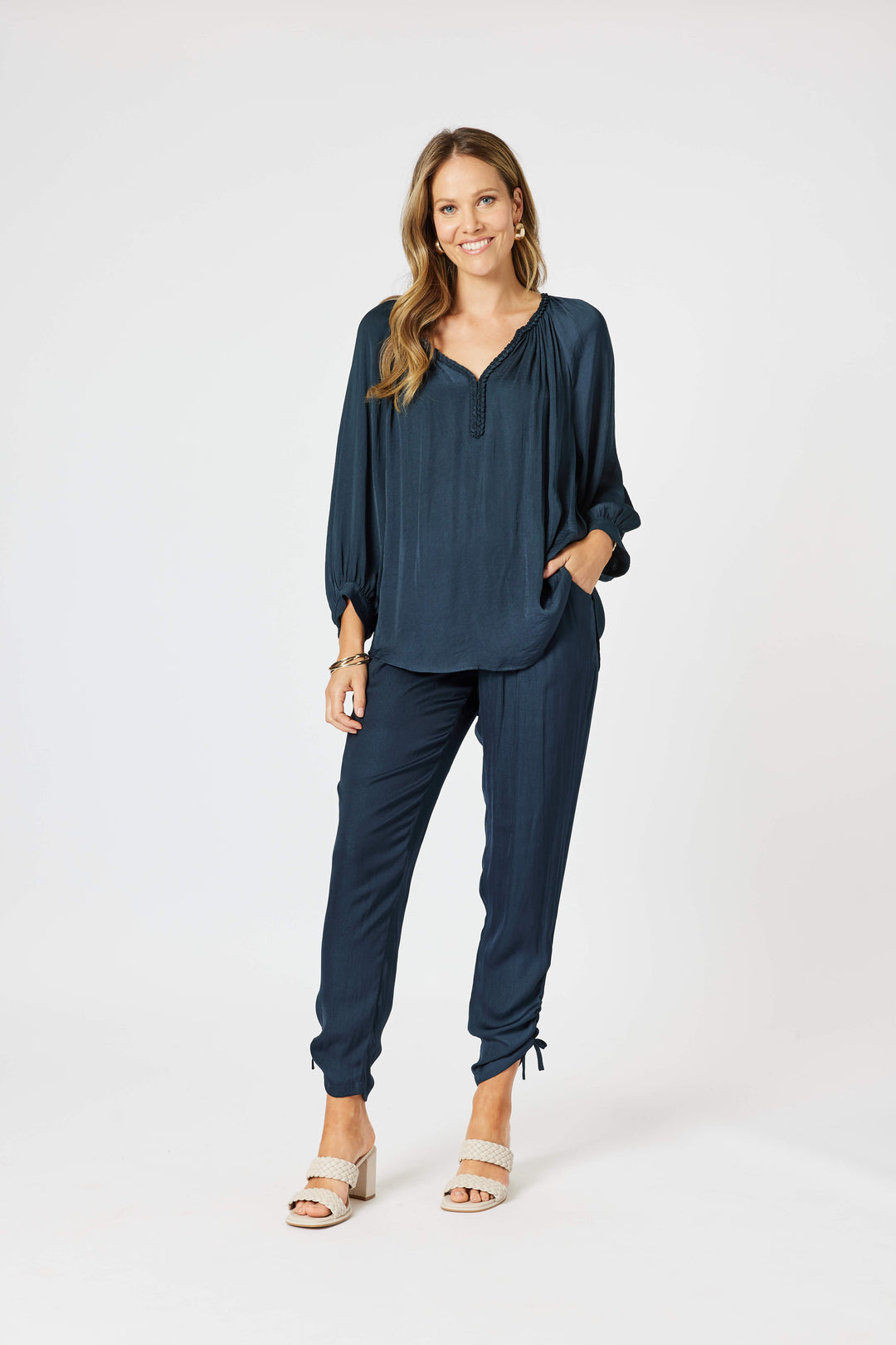 Traveller Luxe Side Tie Pant - Navy