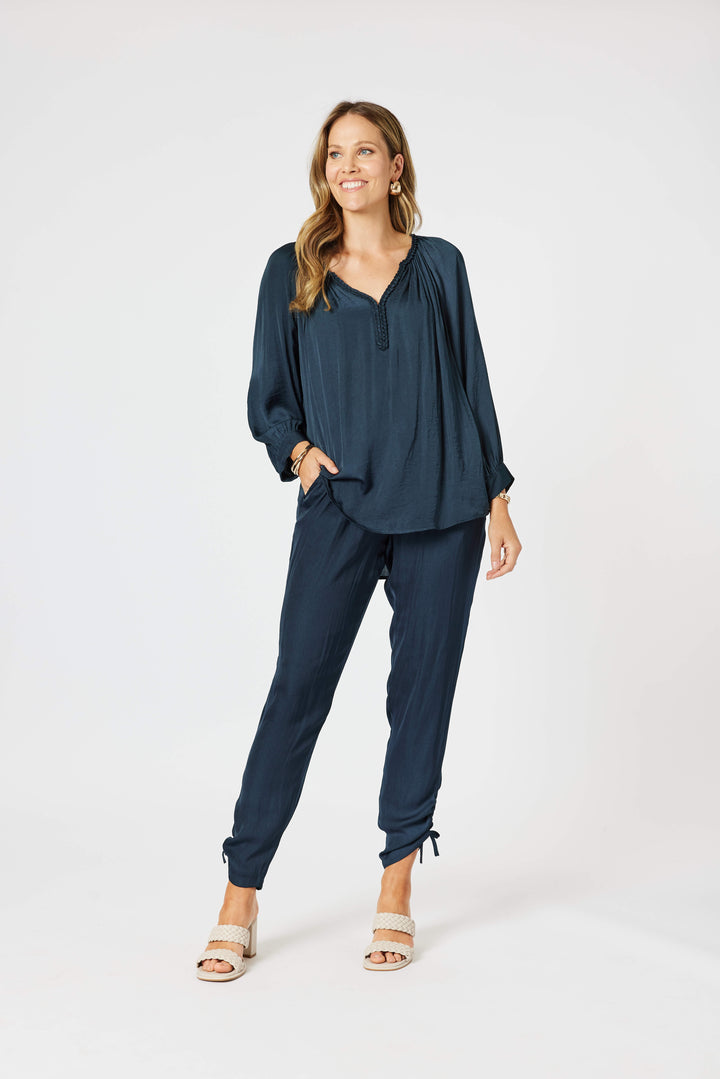 Traveller Luxe Side Tie Pant - Navy