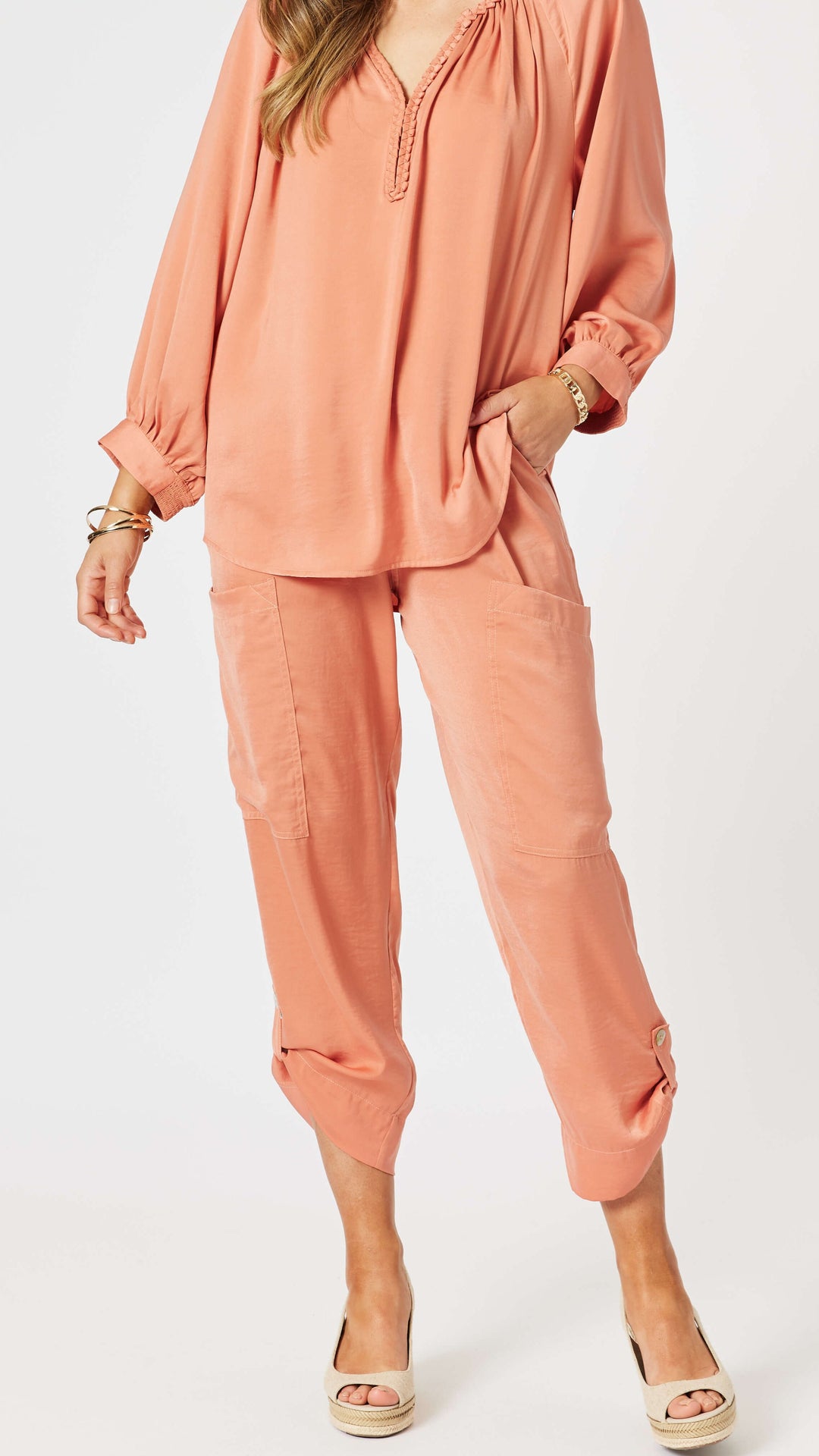 Luxe Side Button Pant - Sunset