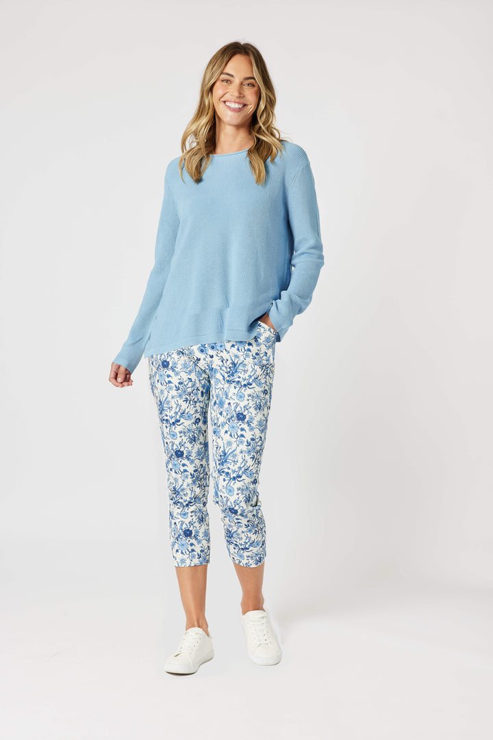 Alexandria Floral Print Pant - Blue/White
