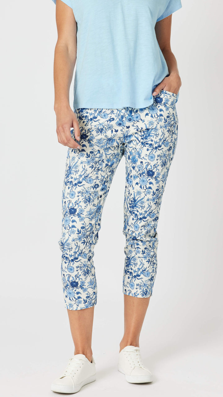 Alexandria Floral Print Pant - Blue/White