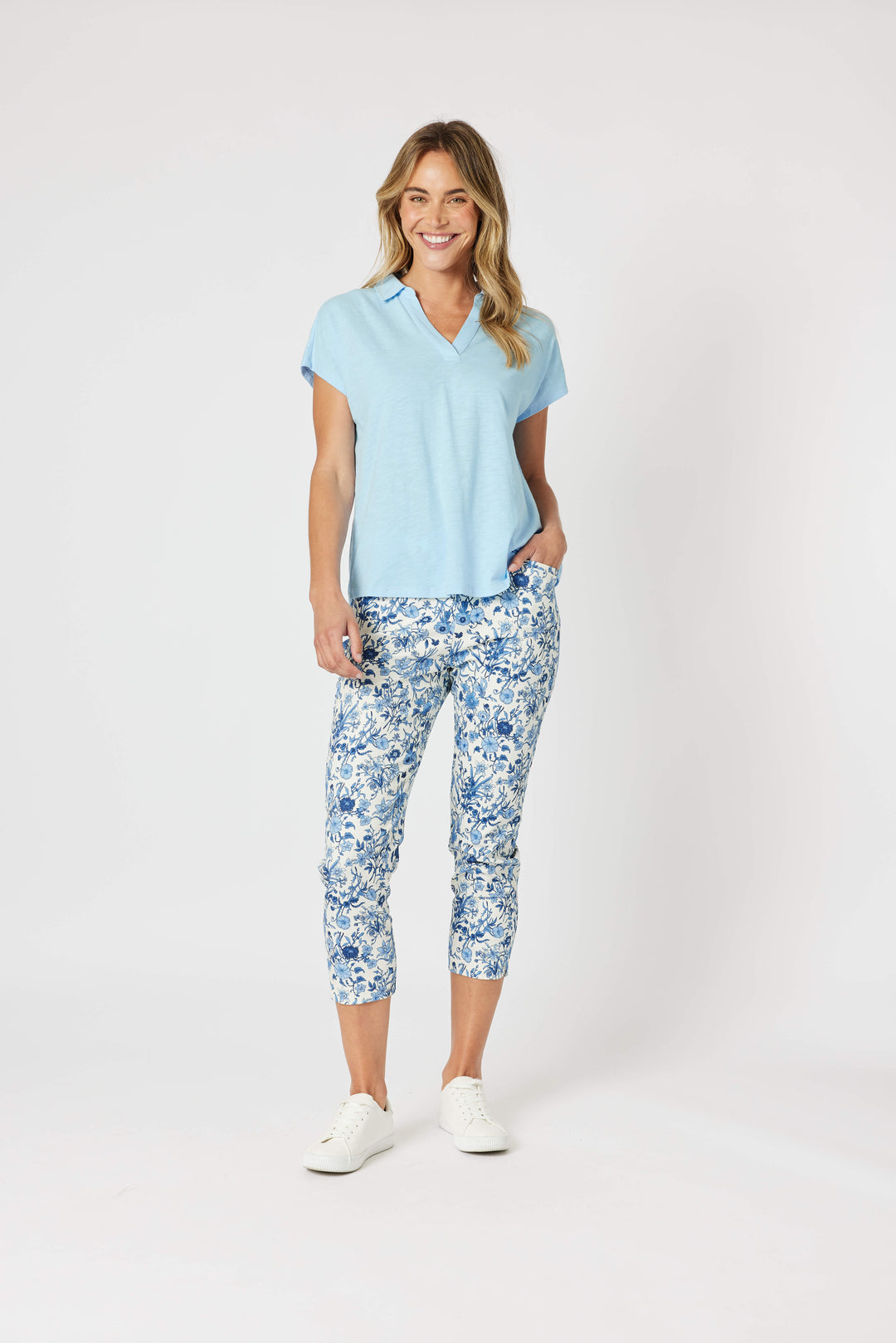 Alexandria Floral Print Pant - Blue/White