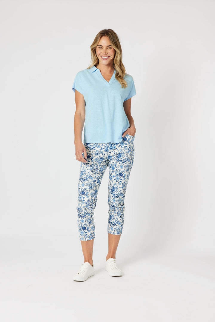 Alexandria Floral Print Pant - Blue/White