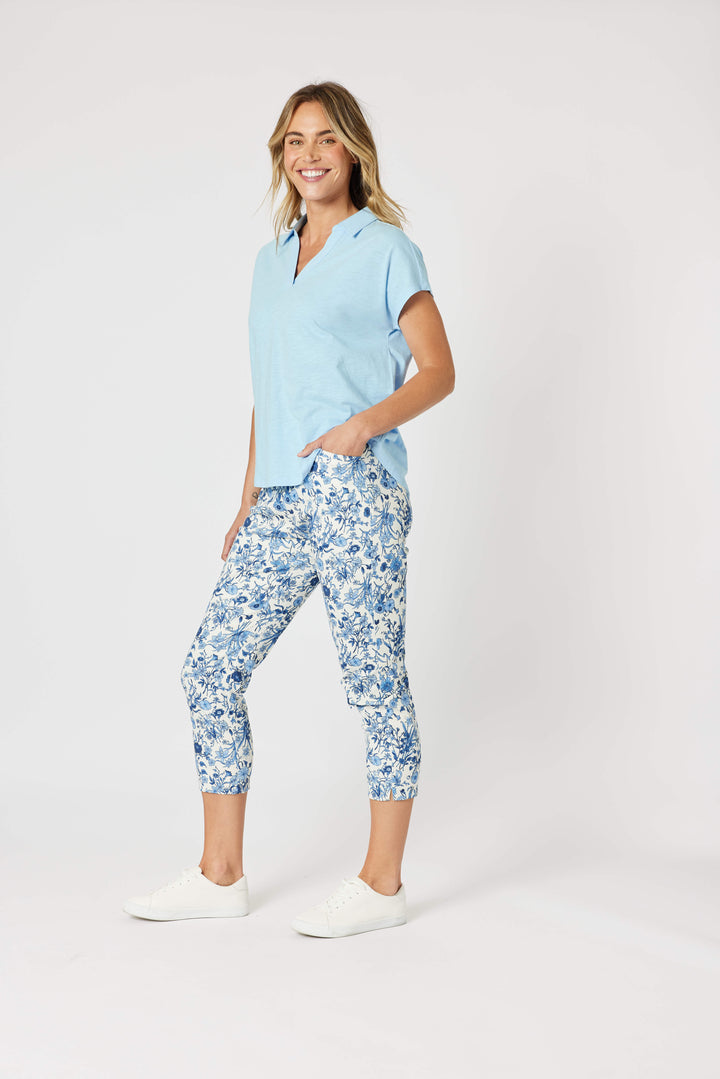 Alexandria Floral Print Pant - Blue/White