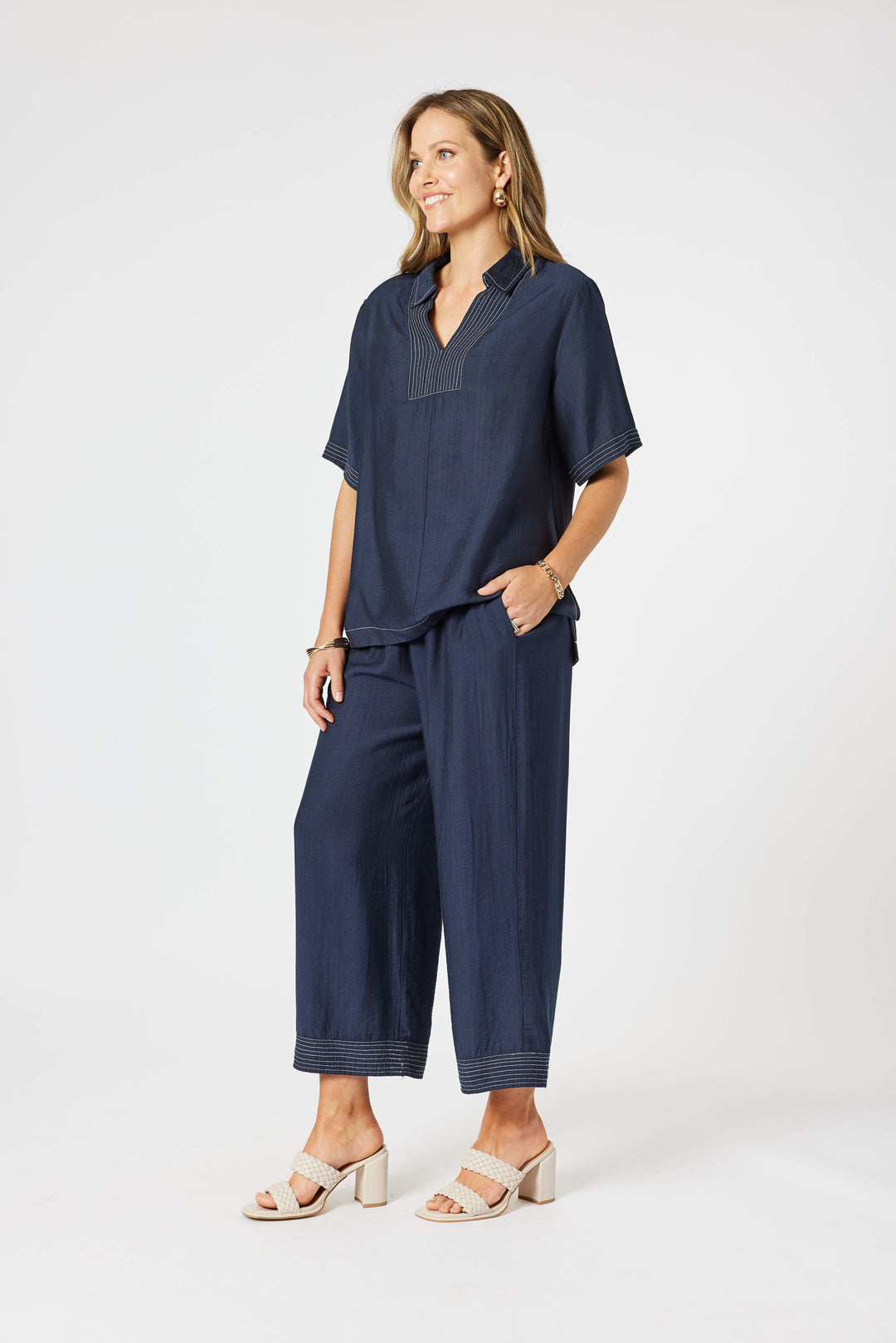 Top Stitch Detail Top - Navy