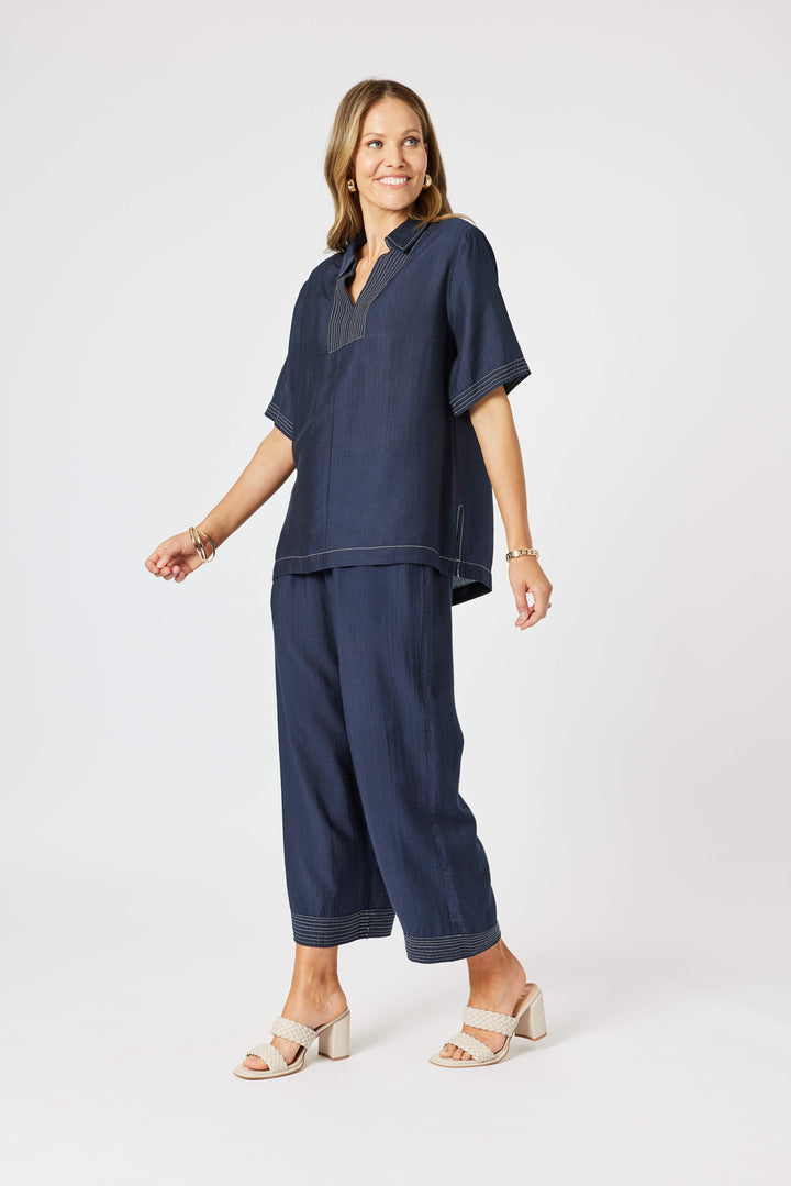 Top Stitch Detail Top - Navy