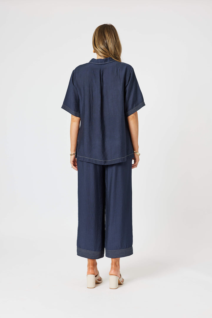 Top Stitch Detail Top - Navy
