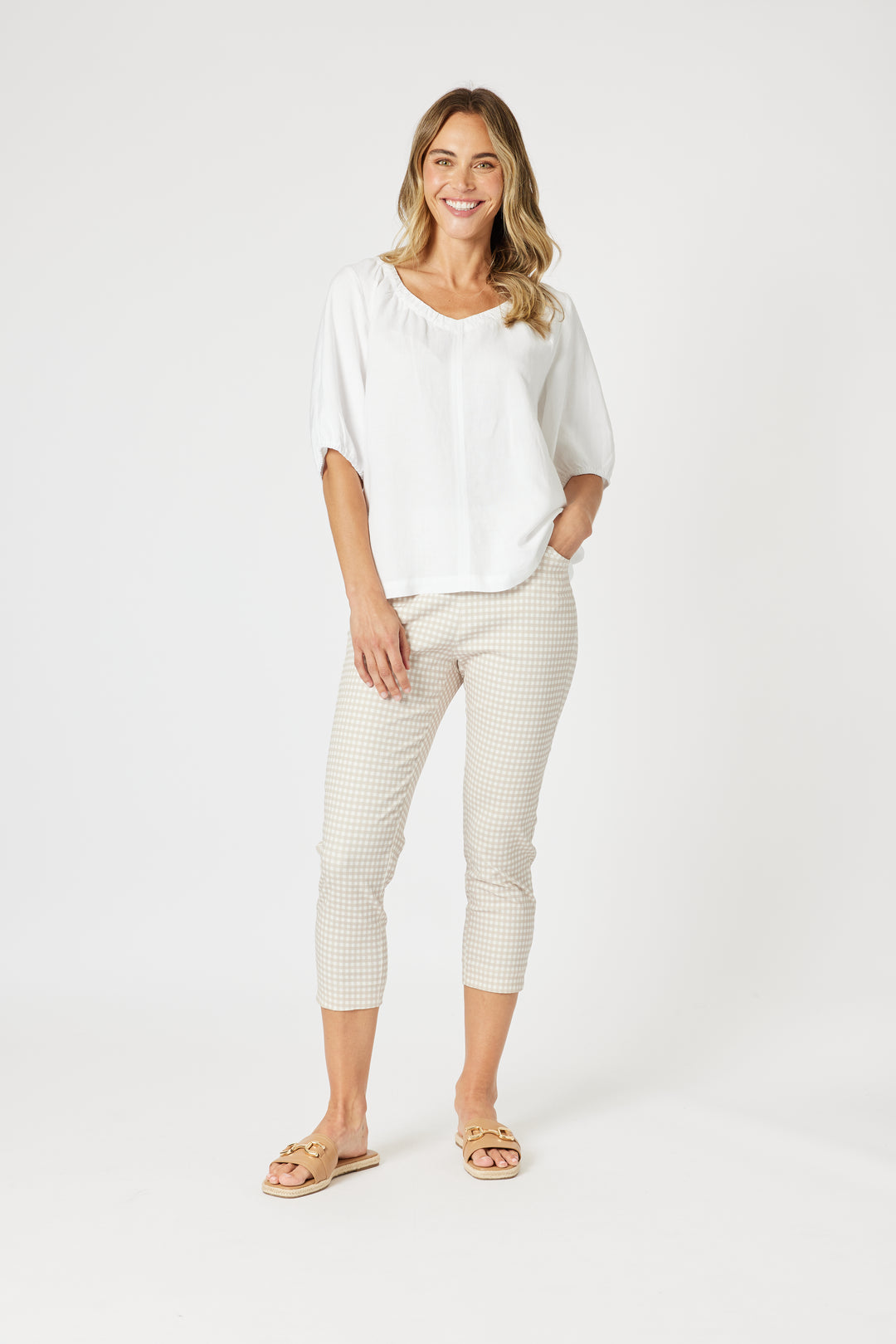 Alexis Gingham Print Pant - Natural