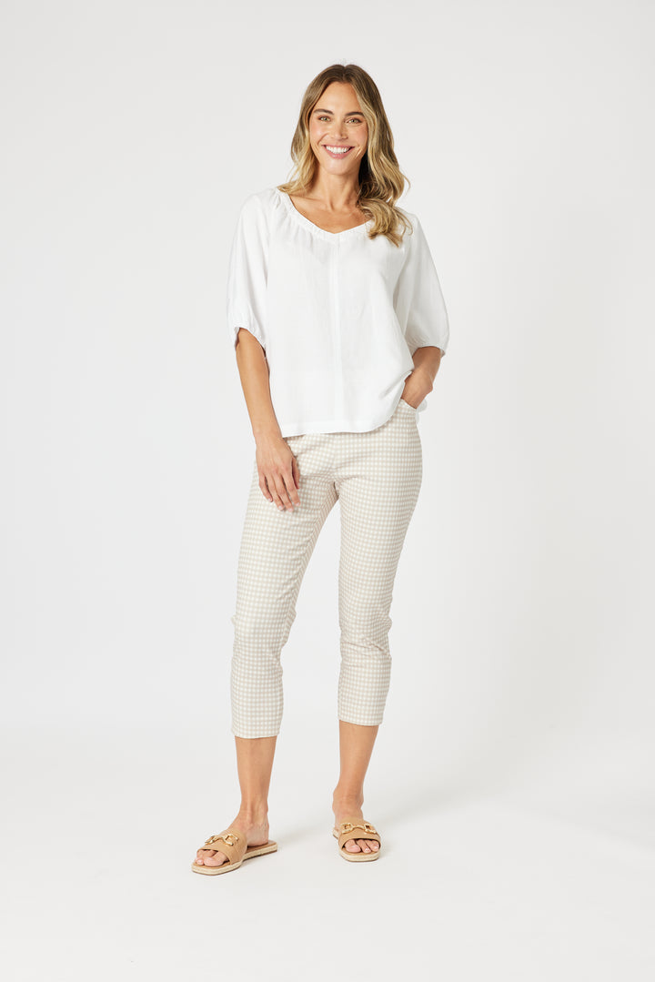 Alexis Gingham Print Pant - Natural