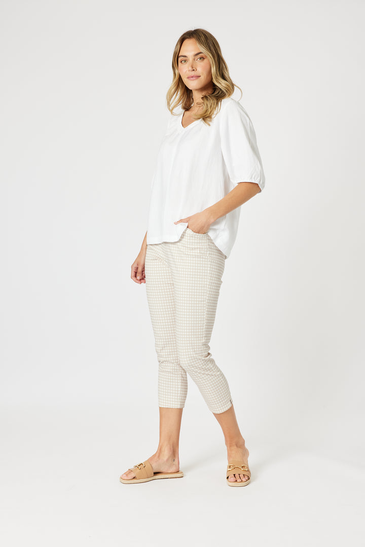 Alexis Gingham Print Pant - Natural