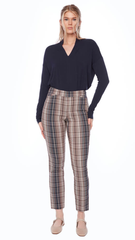 Plaid Techno Full Length 31 " Pant - Beige/Blue Waterford Size 14