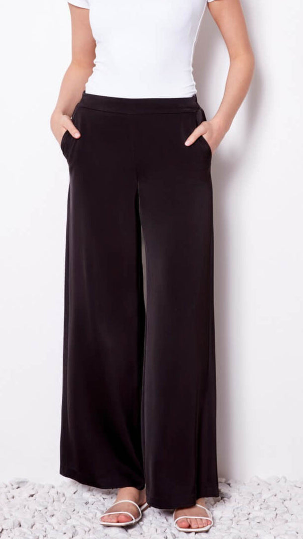 Belize Satin Wide-Leg Full Length Pant - Black