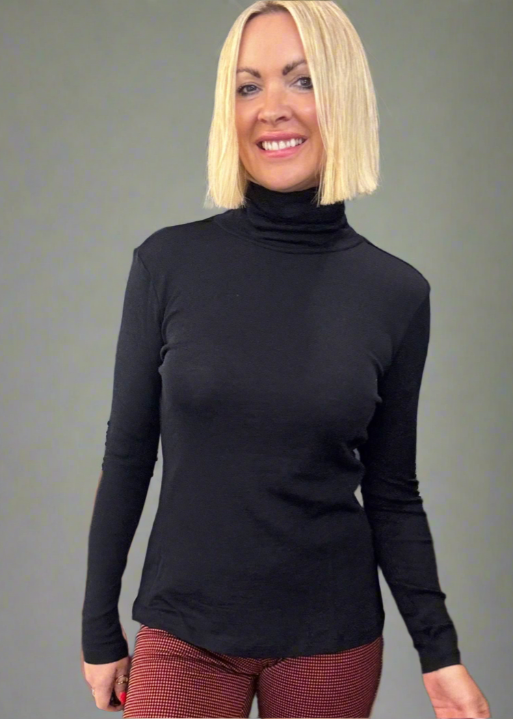 Fine Merino Polo Neck  Knitted Top - True Navy