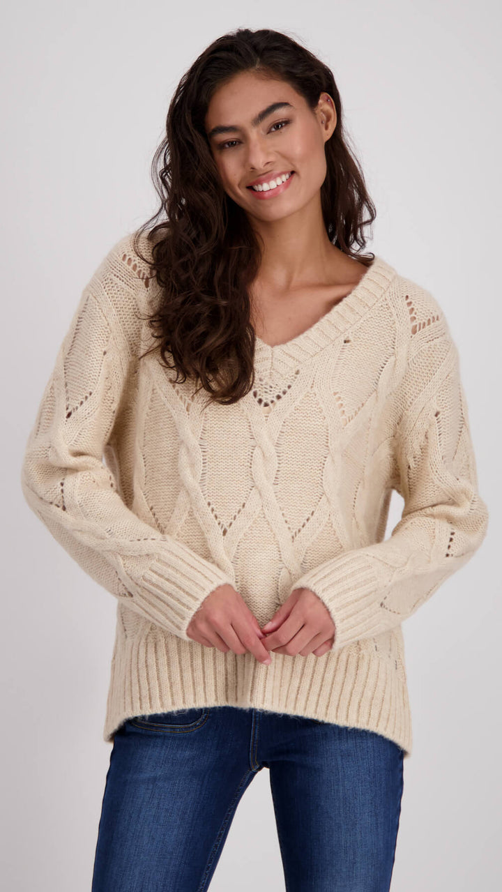 Braid Fleece Sweater - Biscuit