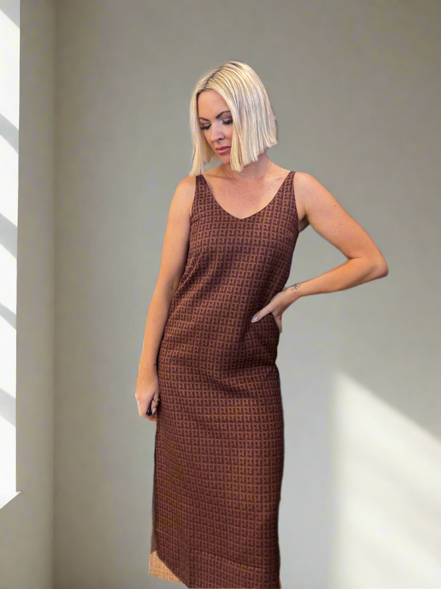 Chocolate Tencel V Neck Dress