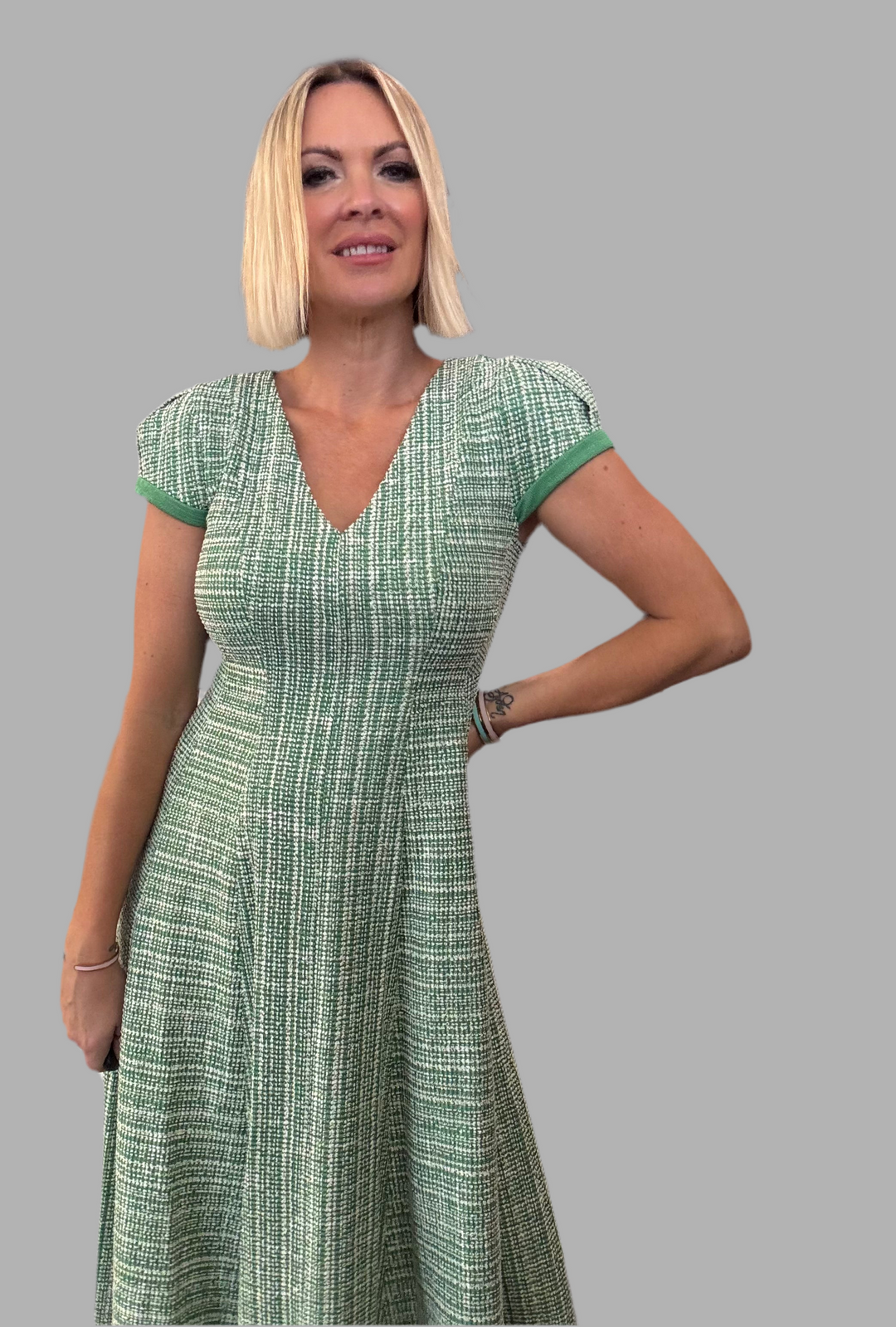 Harmony Haven Dress - Green/Ivory Tweed