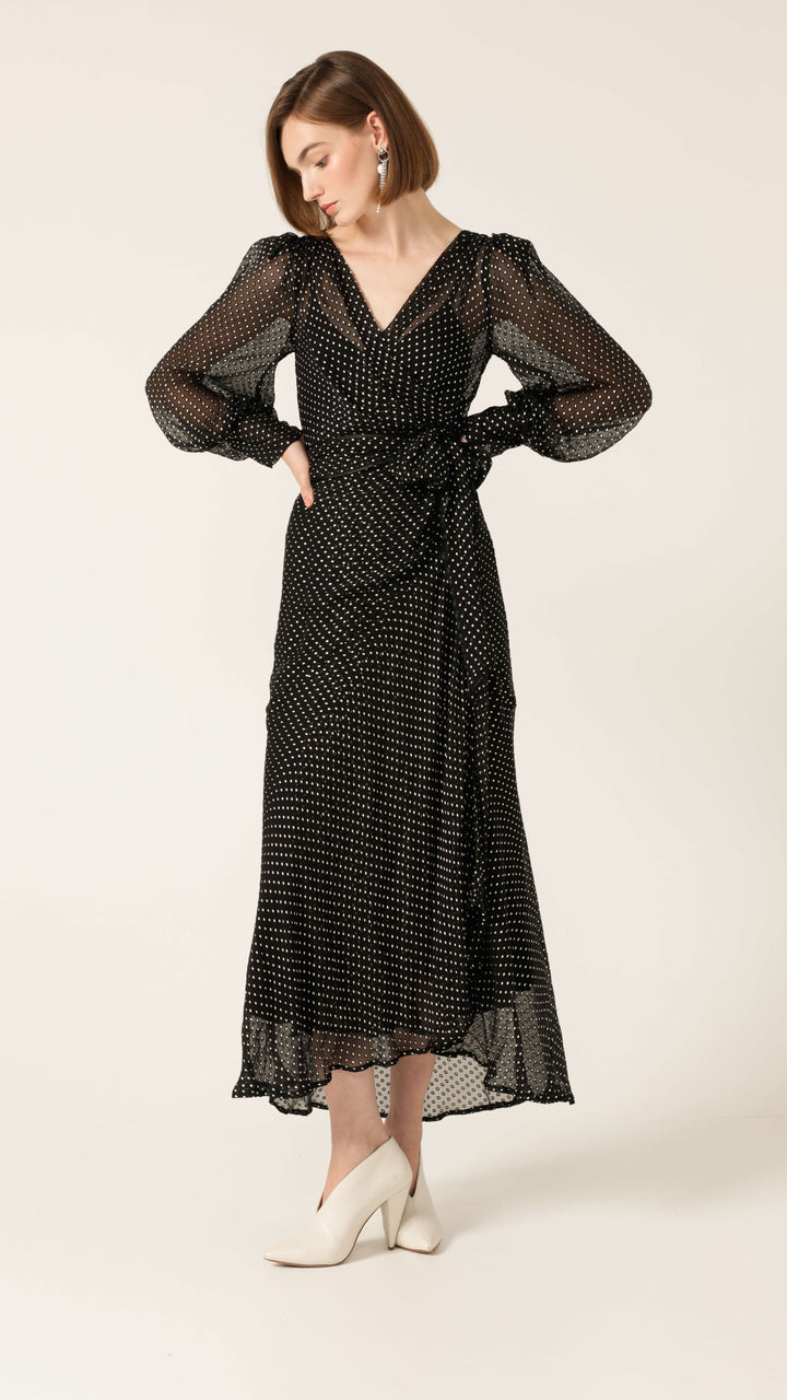 Calais Wrap Dress Black & Cream Soft Spot