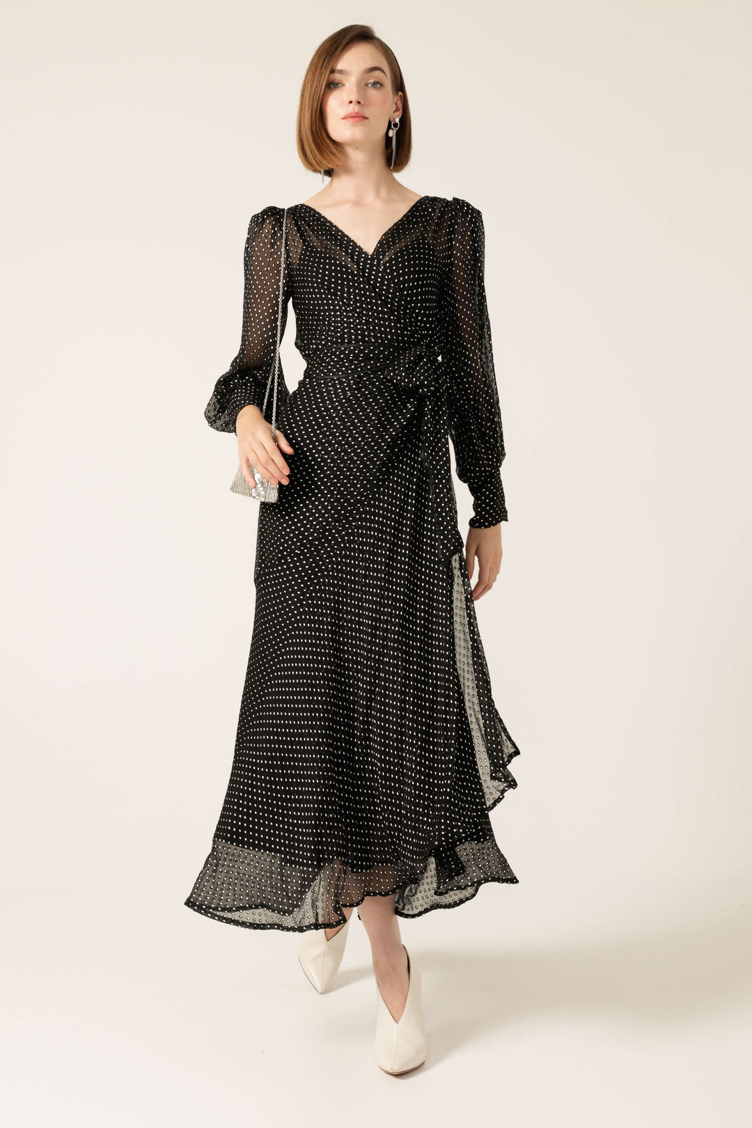 Calais Wrap Dress Black & Cream Soft Spot