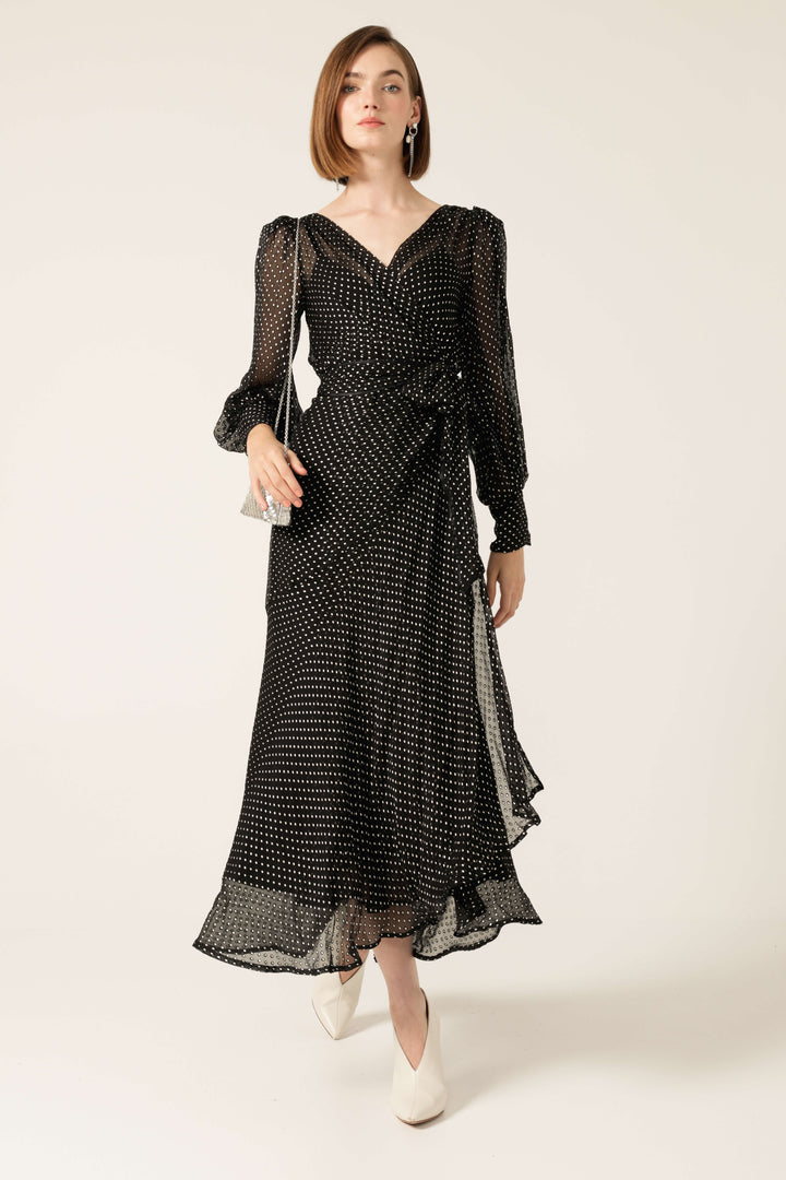 Calais Wrap Dress Black & Cream Soft Spot