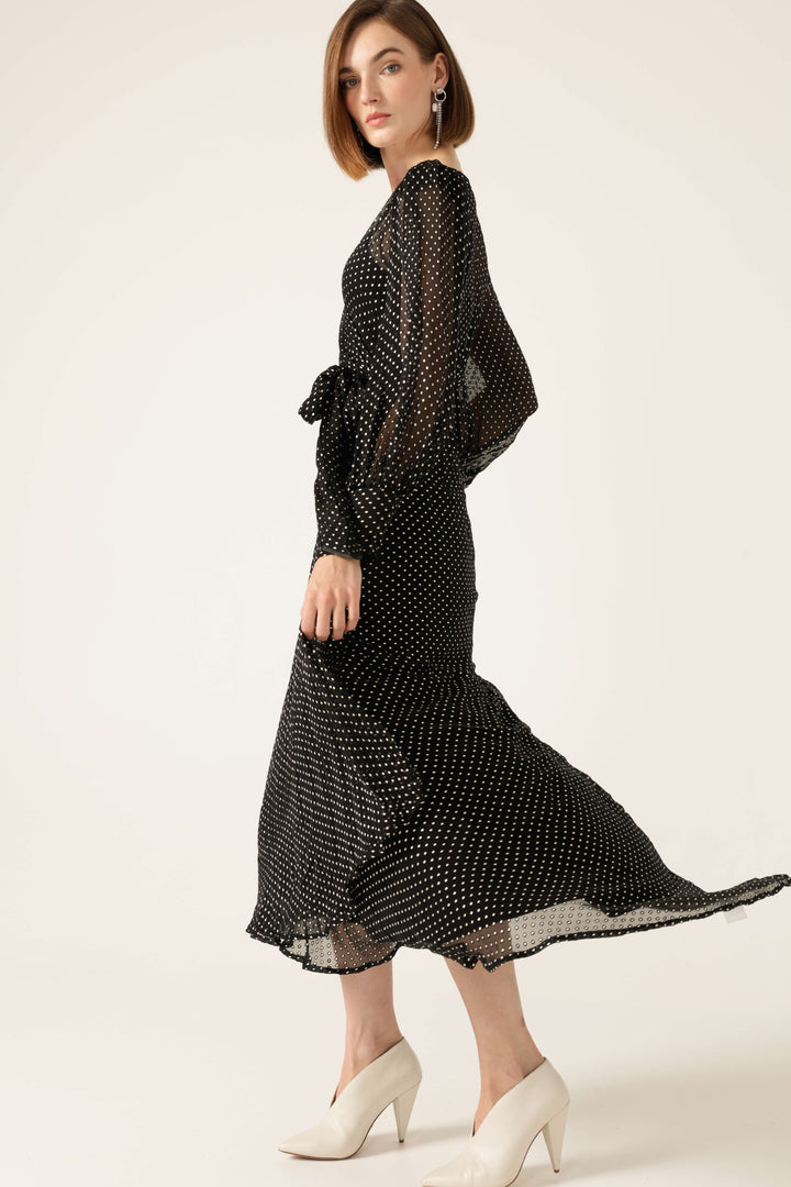 Calais Wrap Dress Black & Cream Soft Spot