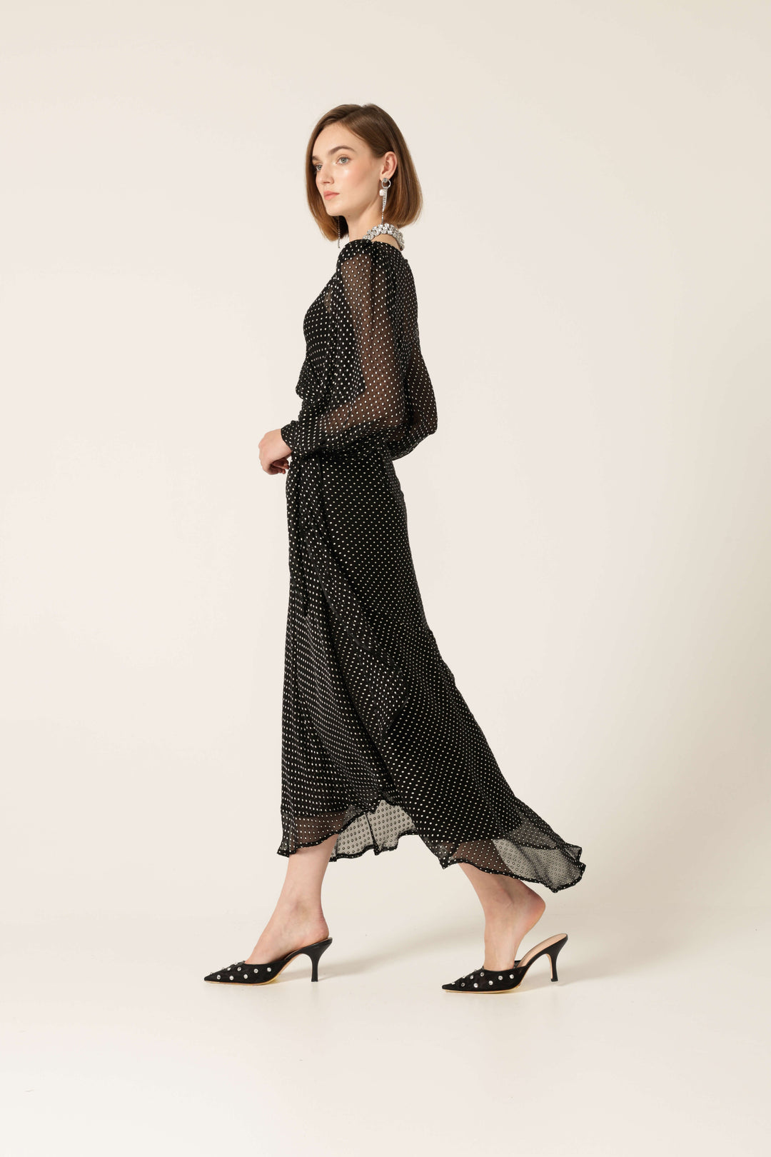 Calais Wrap Dress Black & Cream Soft Spot