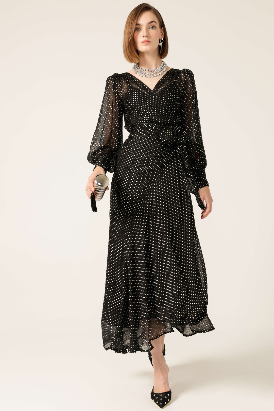 Calais Wrap Dress Black & Cream Soft Spot