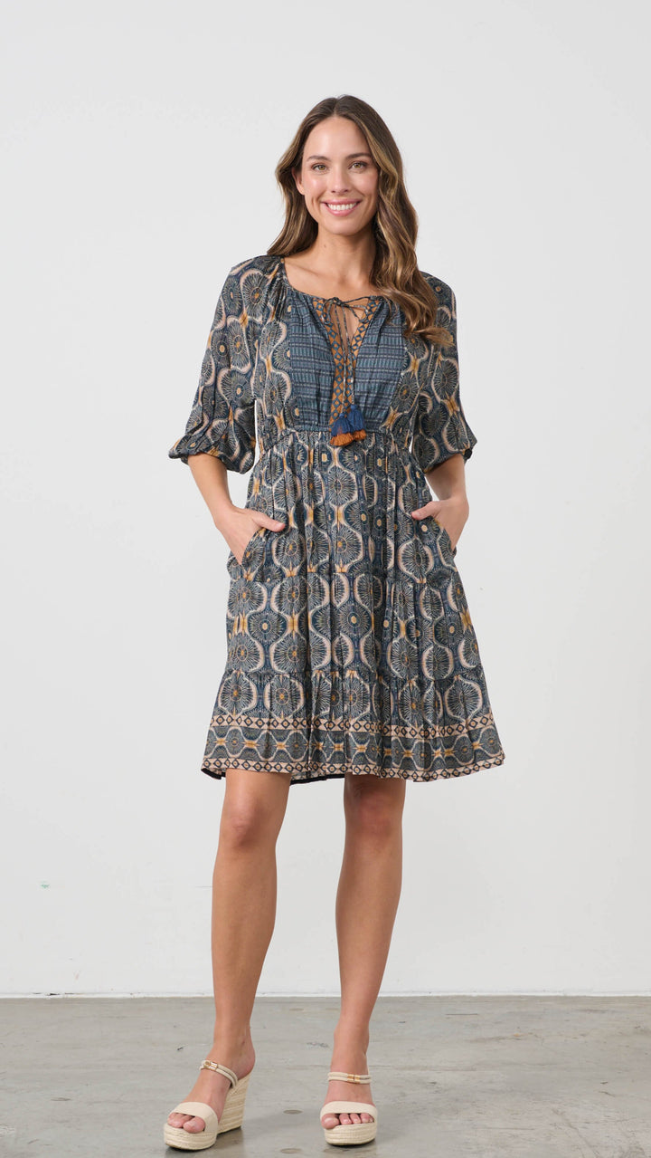 Kosmos Print Elastic Waist Dress