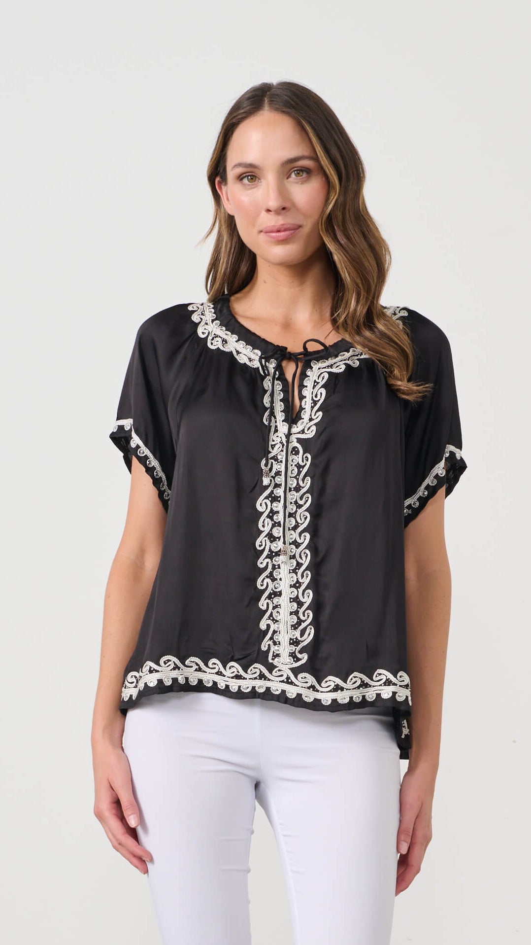 Applique Beadwork & Neck Tie Blouse