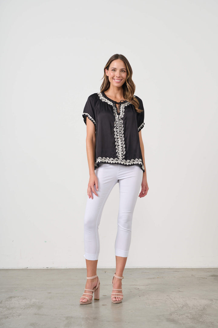 Applique Beadwork & Neck Tie Blouse