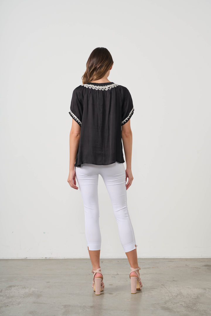 Applique Beadwork & Neck Tie Blouse