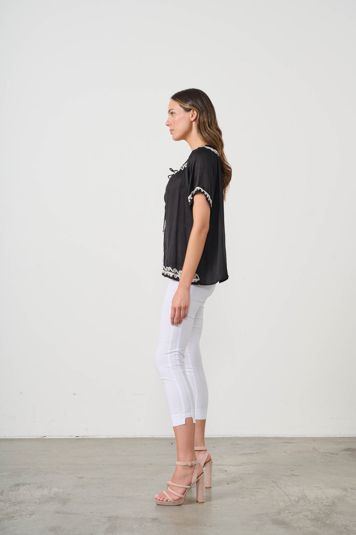 Applique Beadwork & Neck Tie Blouse