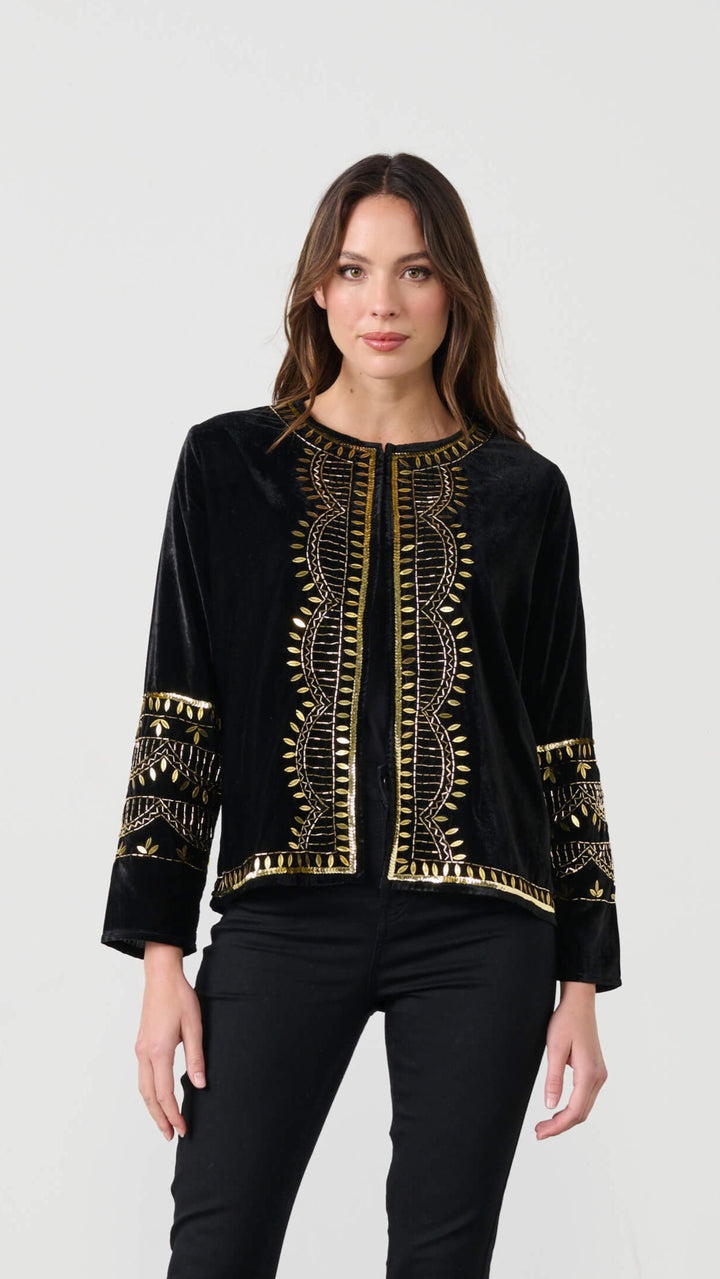 Hand Beaded Velvet Feel Jacket Size 10