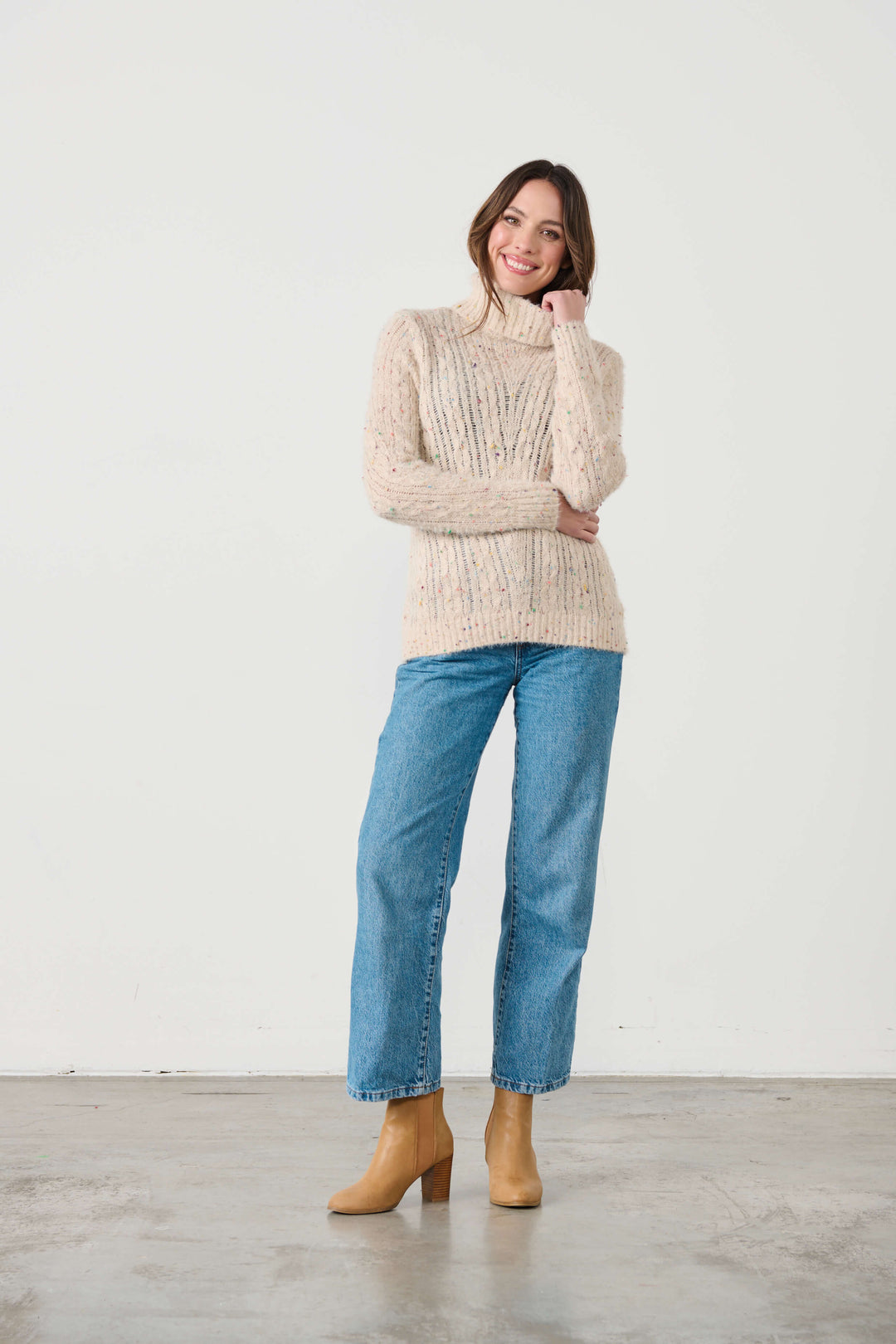 Flecks Cable Rollneck Jumper - Light Pink