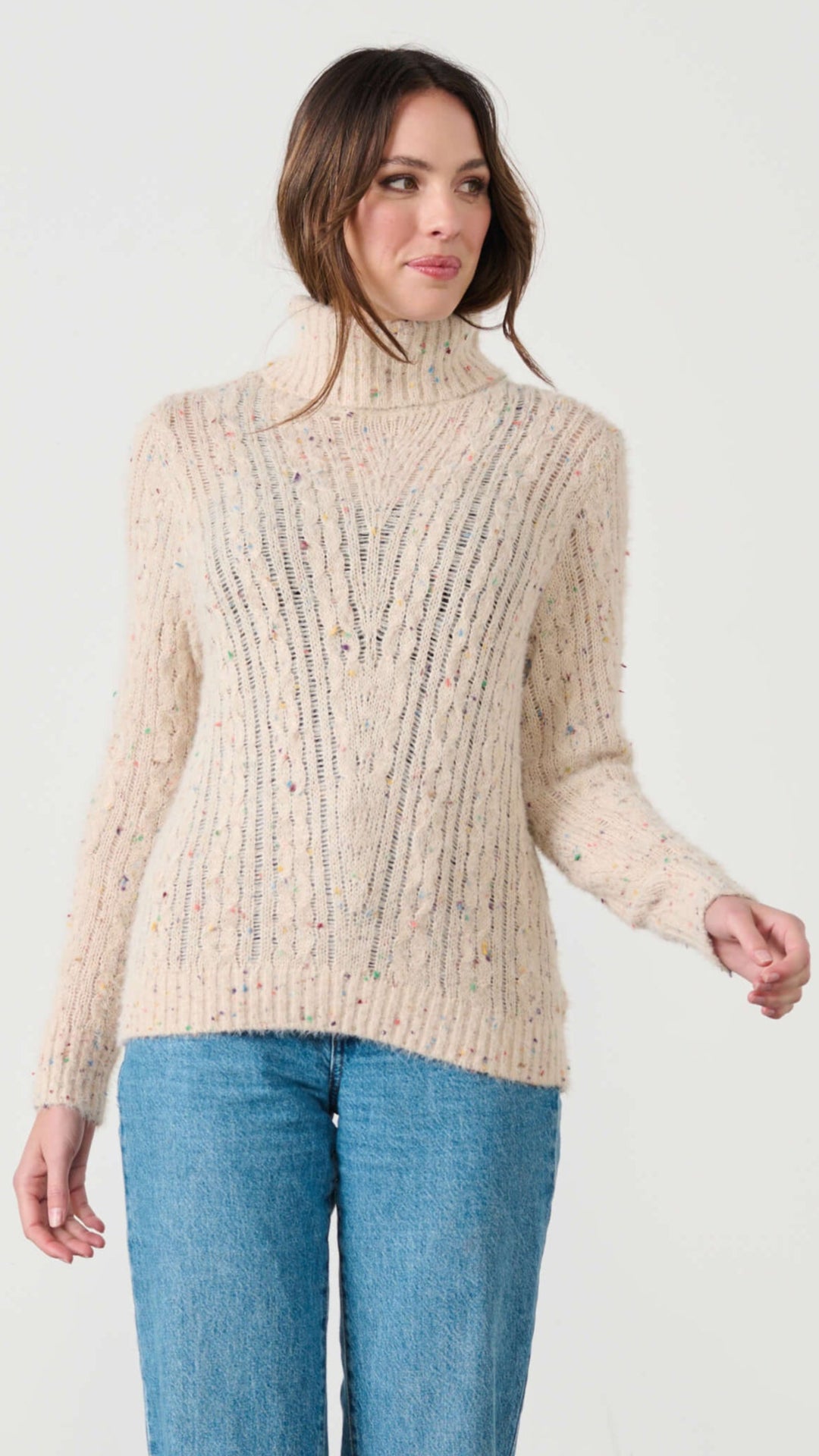 Flecks Cable Rollneck Jumper - Light Pink
