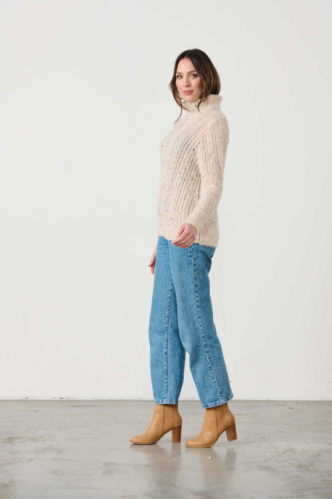 Flecks Cable Rollneck Jumper - Light Pink