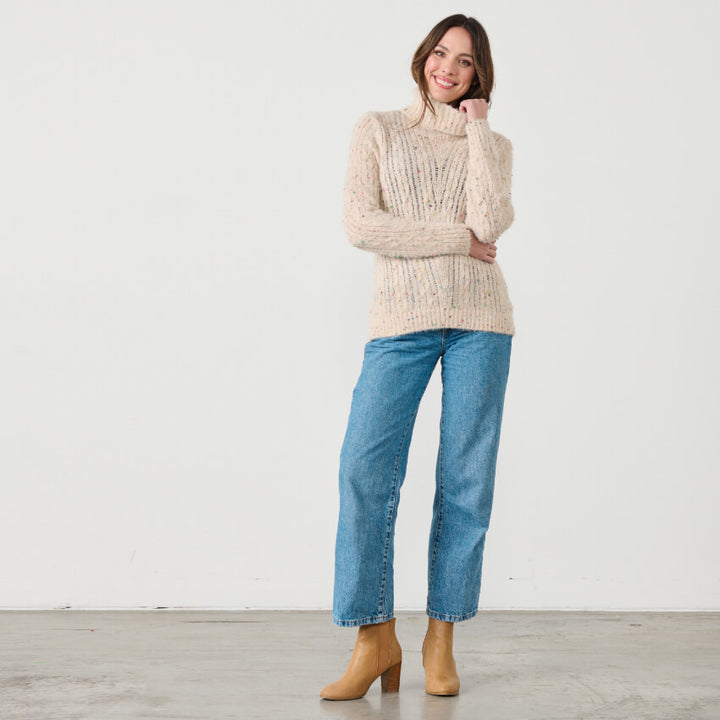 Flecks Cable Rollneck Jumper - Light Pink