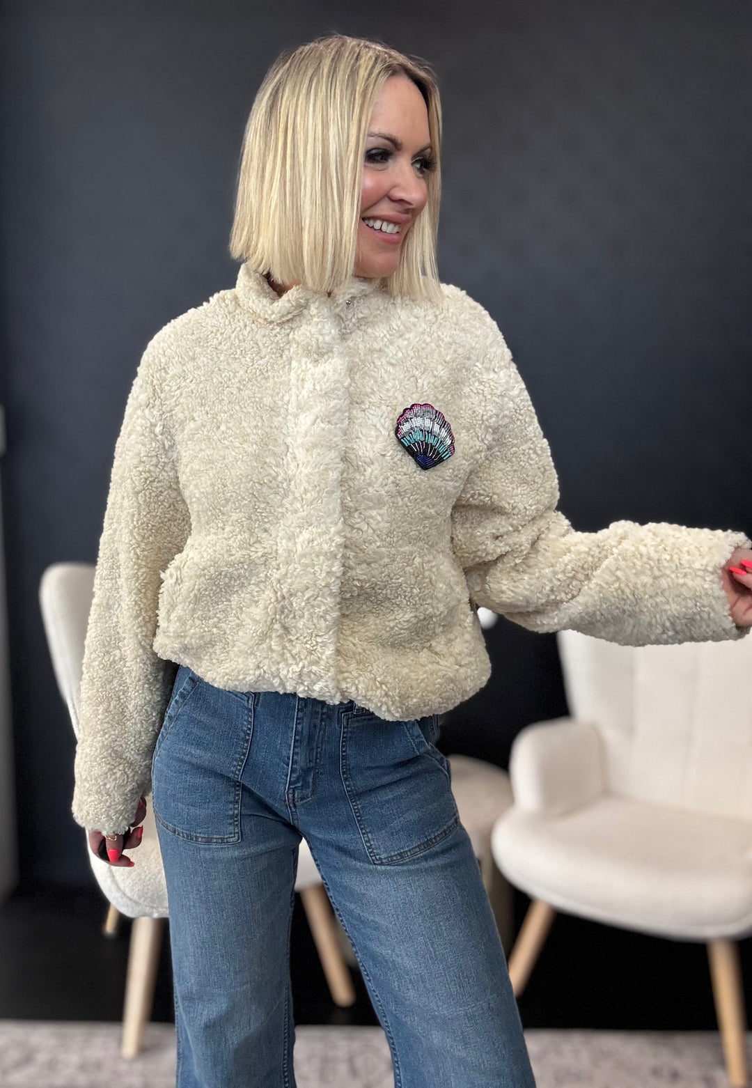 Teddy Ecru Jacket Size 8
