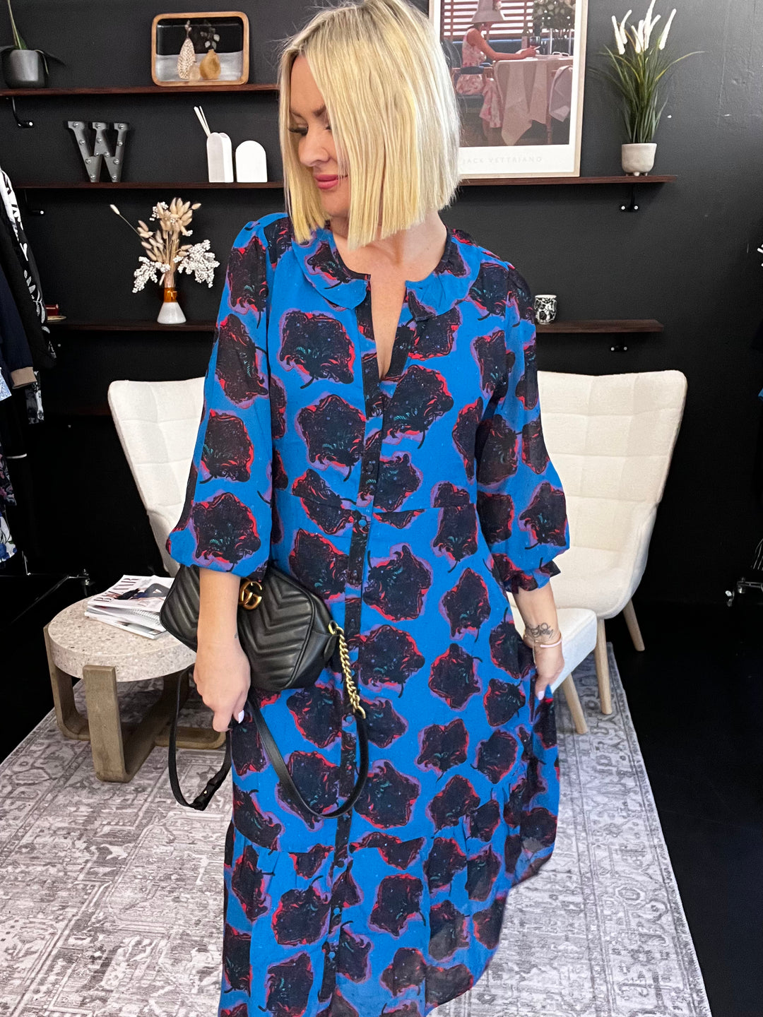 Flower Pop Dress - Blue Au14