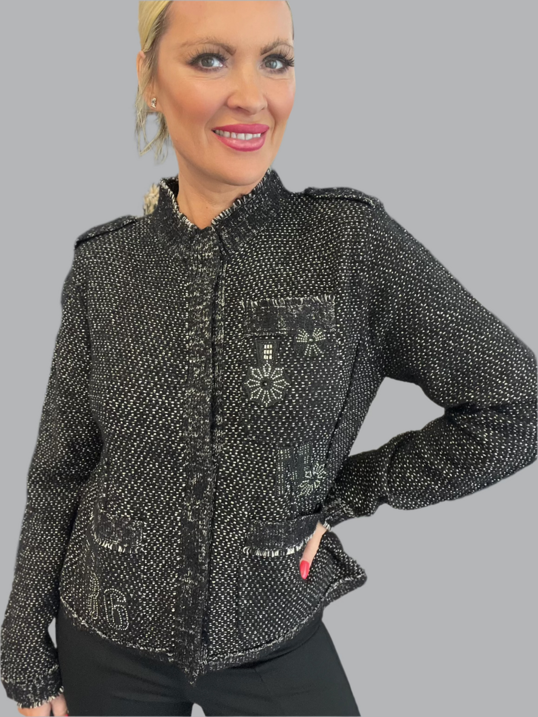 Knit Patches Jacket - Black