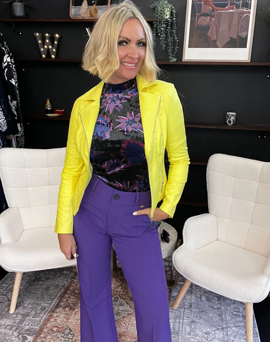 Capri Sun Foiled Suede Fitted Jacket - Neon Yellow Size L/XL 242908