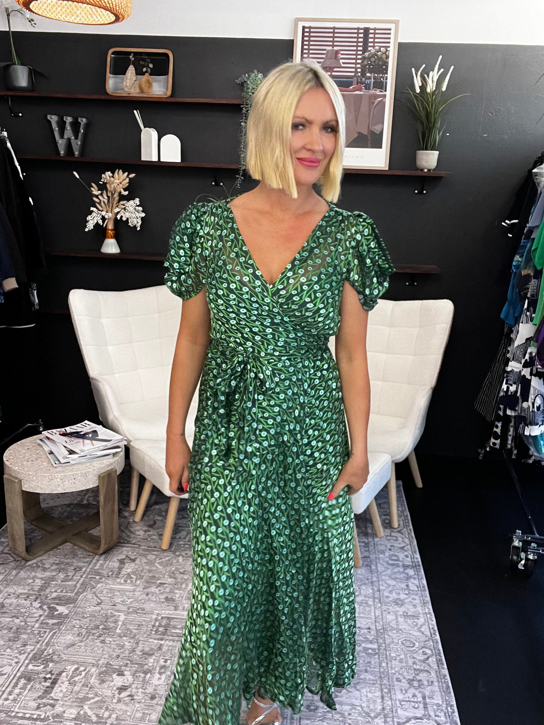 Twilight Shimmer Maxi Dress - Emerald Poppy Size 8