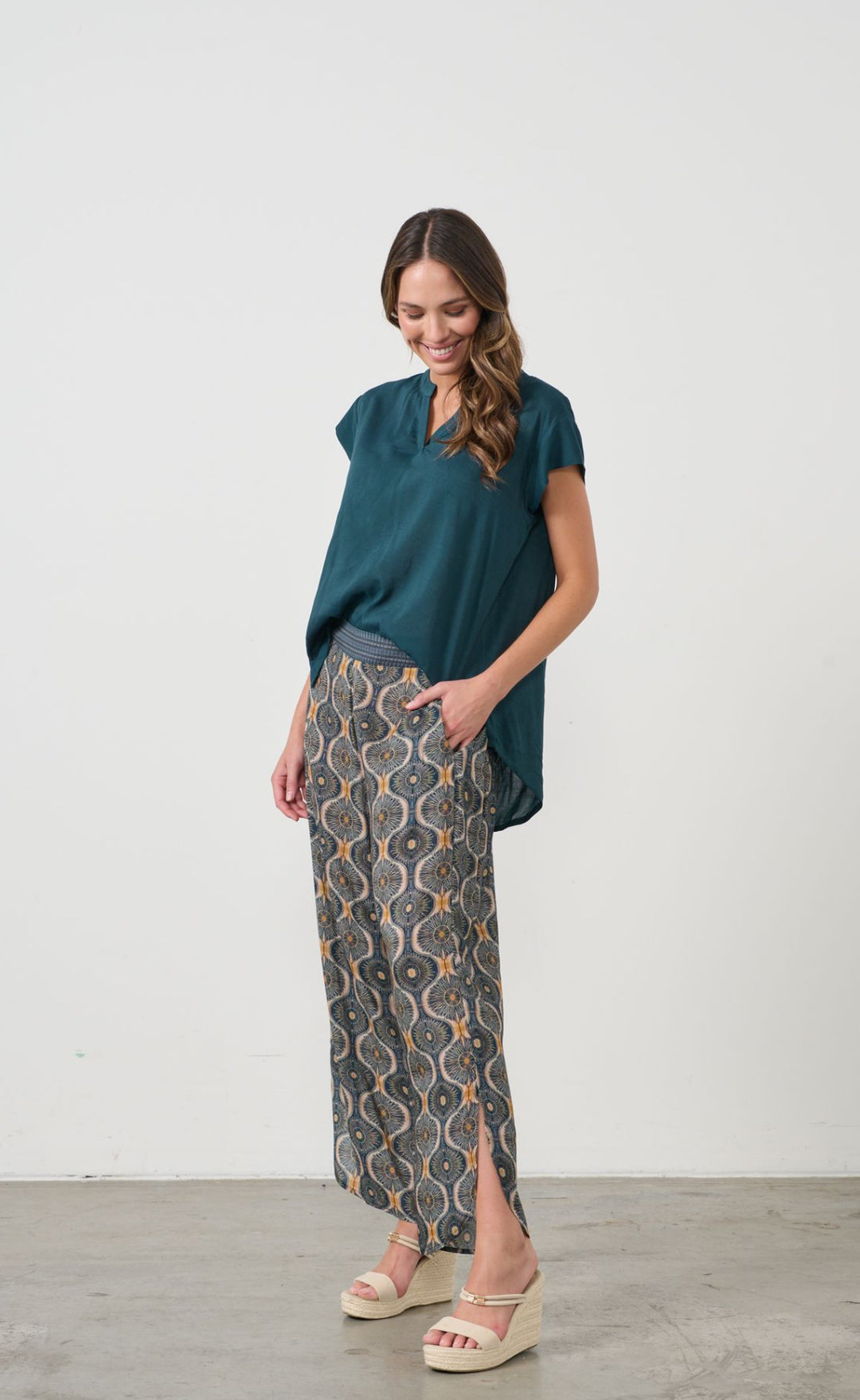 Kosmos Print Side Split Pants