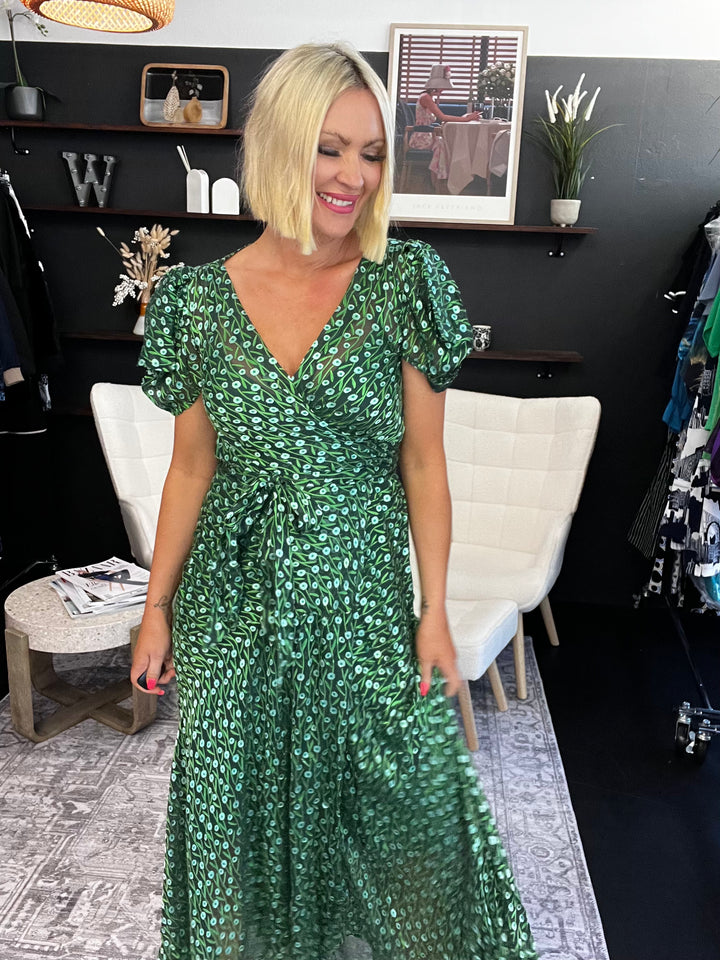 Twilight Shimmer Maxi Dress - Emerald Poppy Size 8