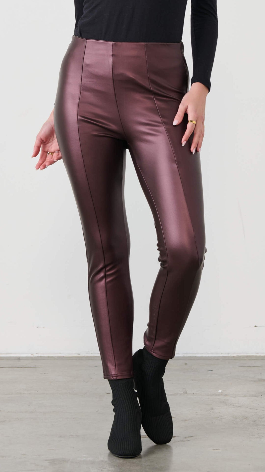 Wet Look Legging Pants - Cognac Size 10
