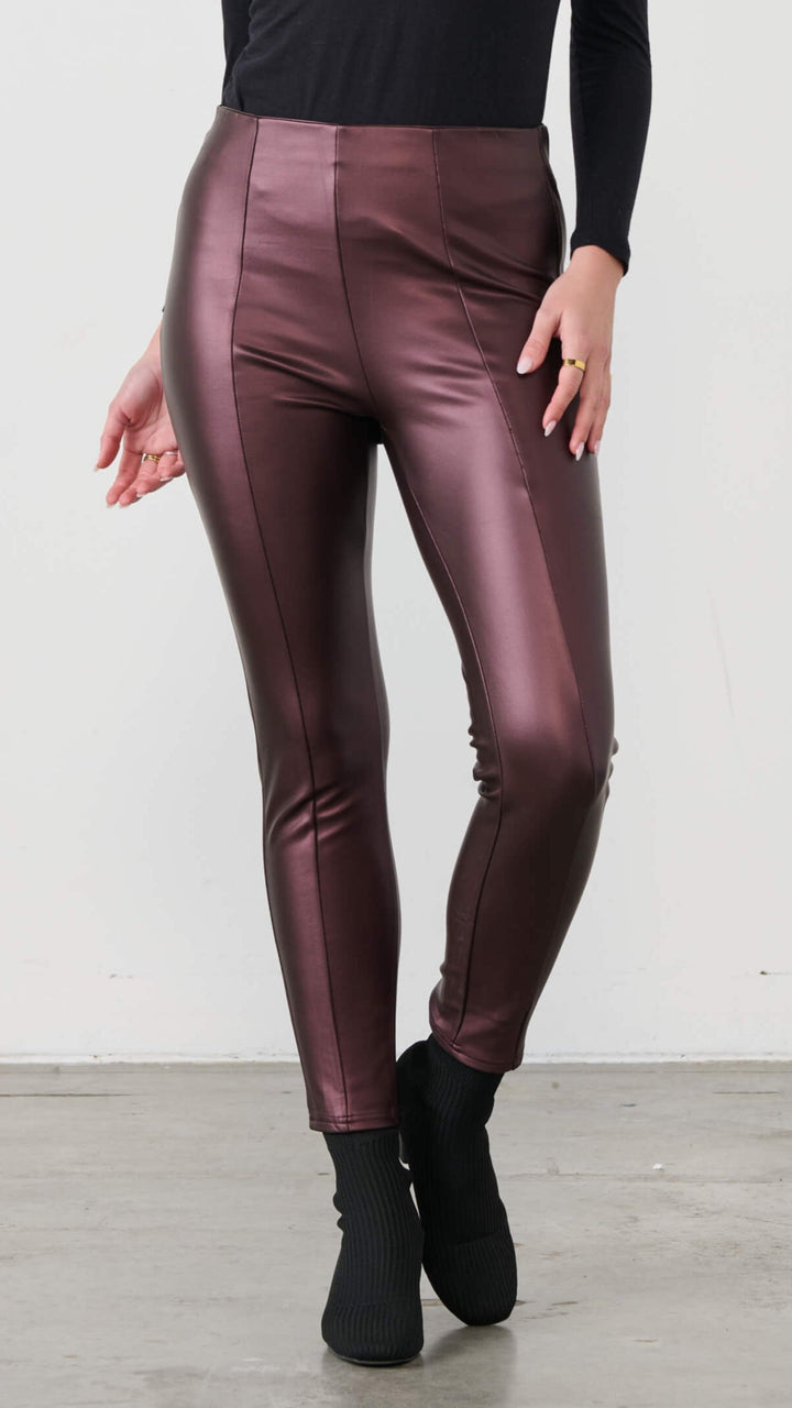 Wet Look Legging Pants - Cognac Size 10