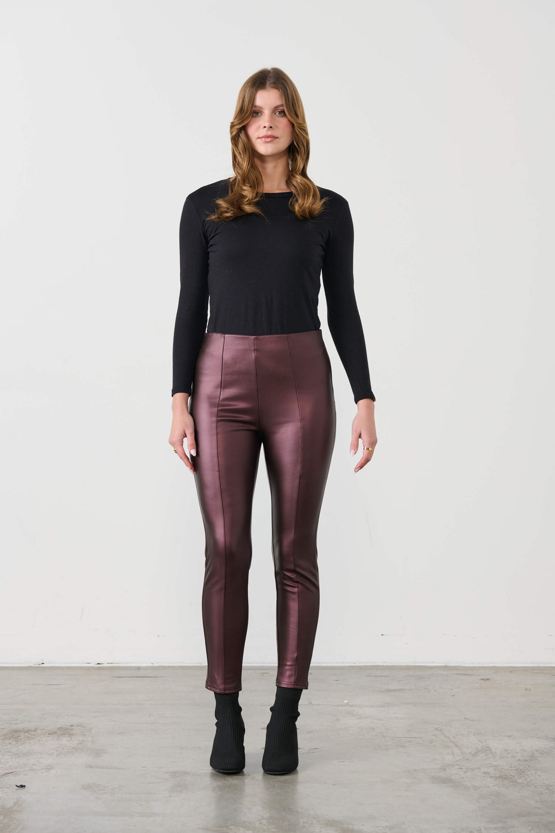 Wet Look Legging Pants - Cognac Size 10
