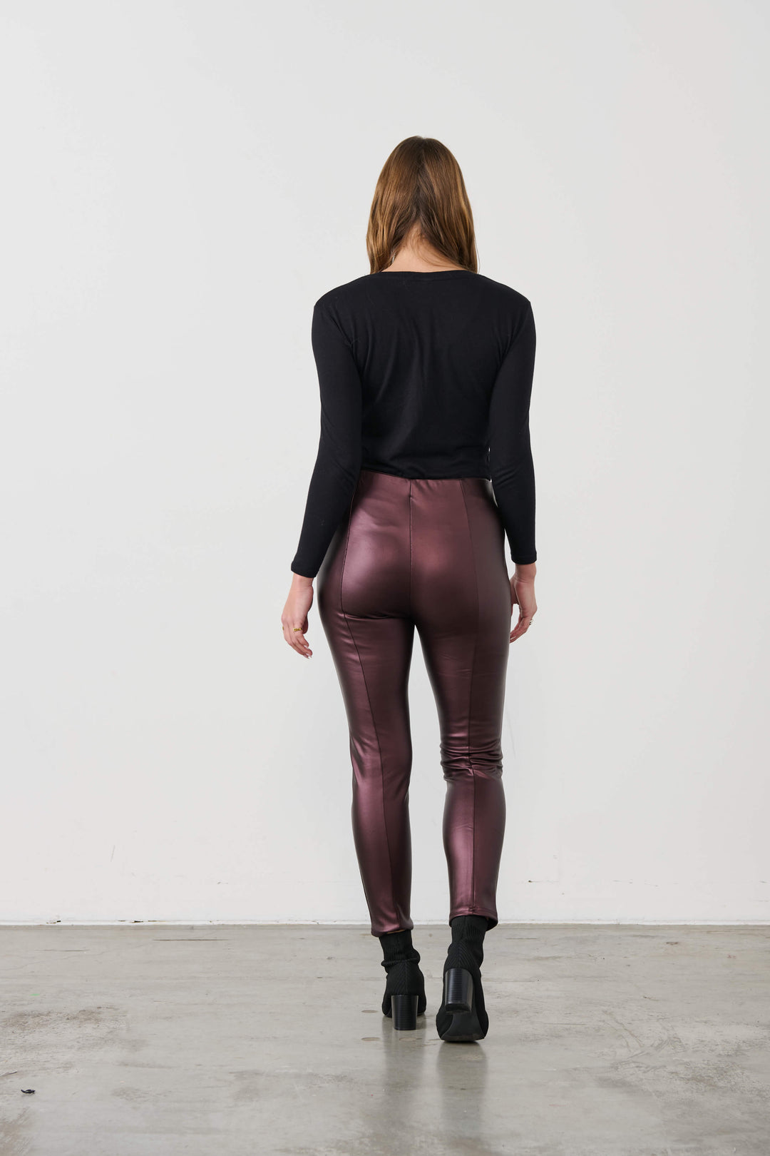 Wet Look Legging Pants - Cognac Size 10