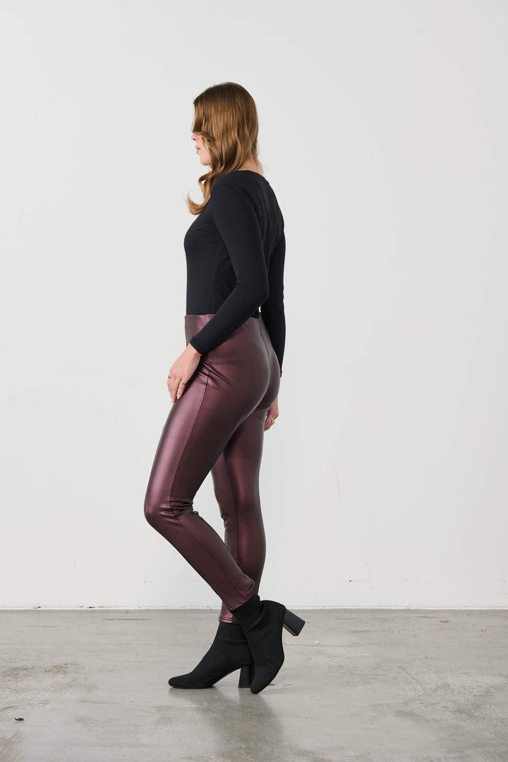 Wet Look Legging Pants - Cognac Size 10
