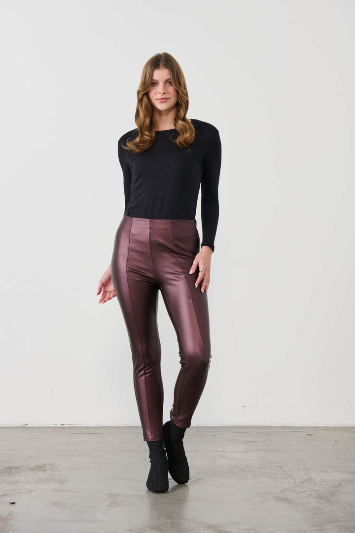 Wet Look Legging Pants - Cognac Size 10