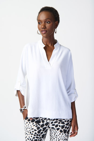 Sea View Woven Boxy Top with Dolmain Sleeves 241039
